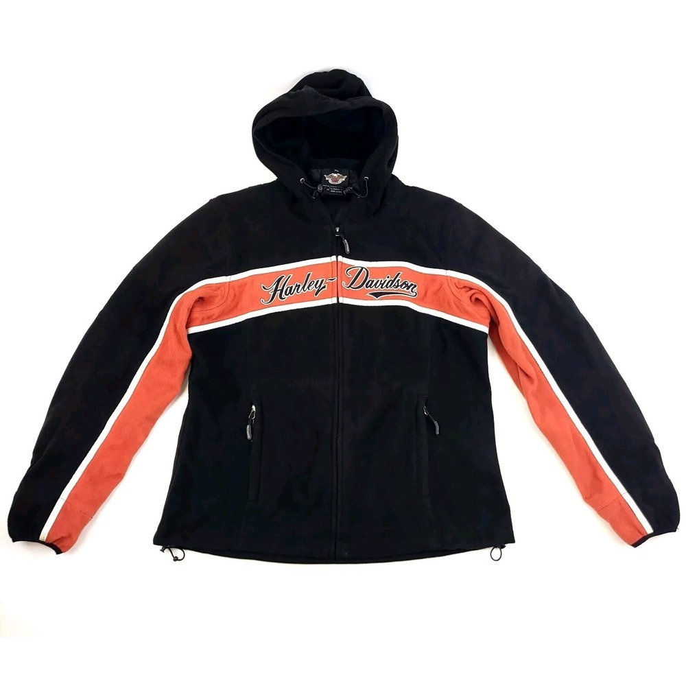 Harley Davidson‎ Zip Up Hoodie Jacket Black Woman's Size XL Soft Orange Stripe